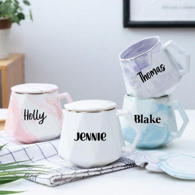 Marble Design mug set / customise name / personalize mug with Gift Box