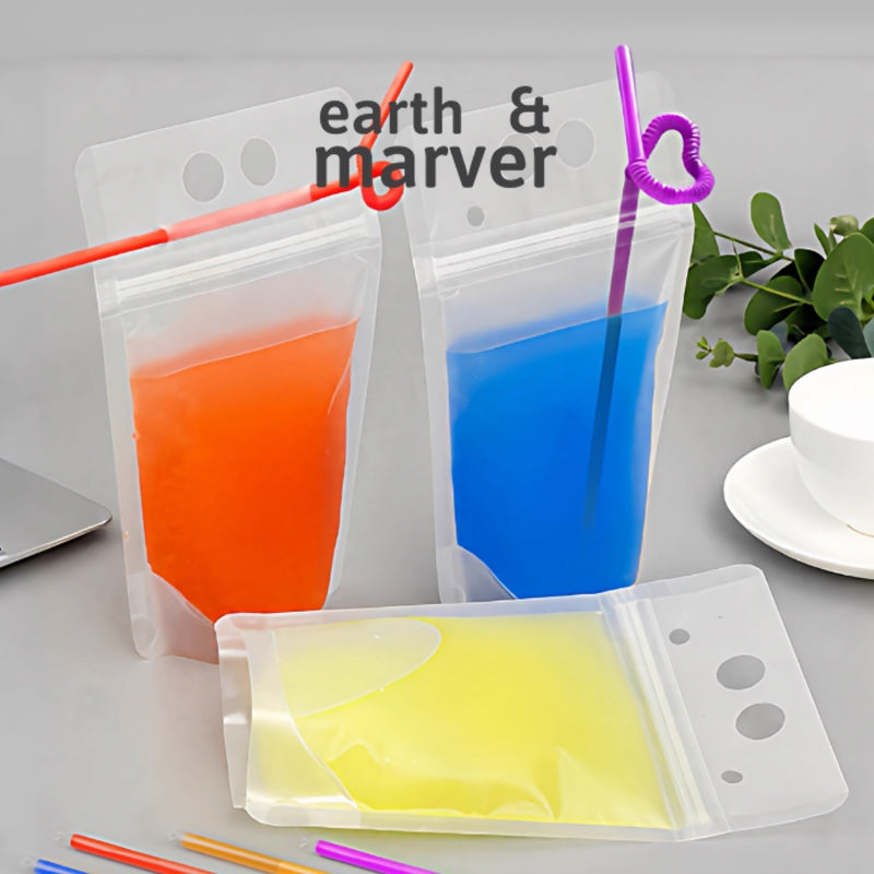 500ml Drinking Bags with Plastic Straw 100 pcs Set