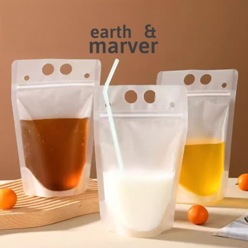 500ml Drinking Bags with Plastic Straw 100 pcs Set