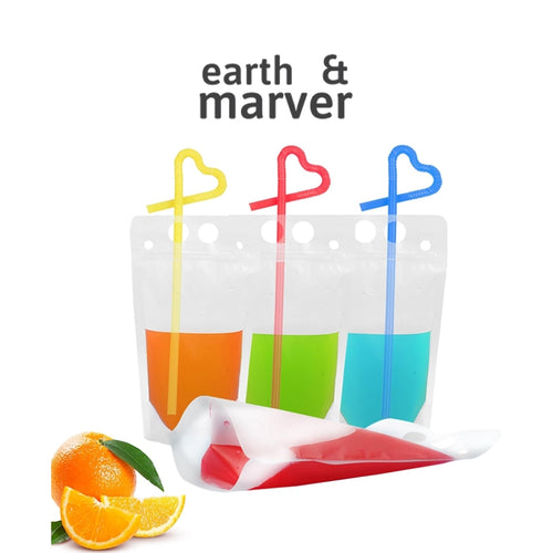 500ml Drinking Bags with Plastic Straw 100 pcs Set