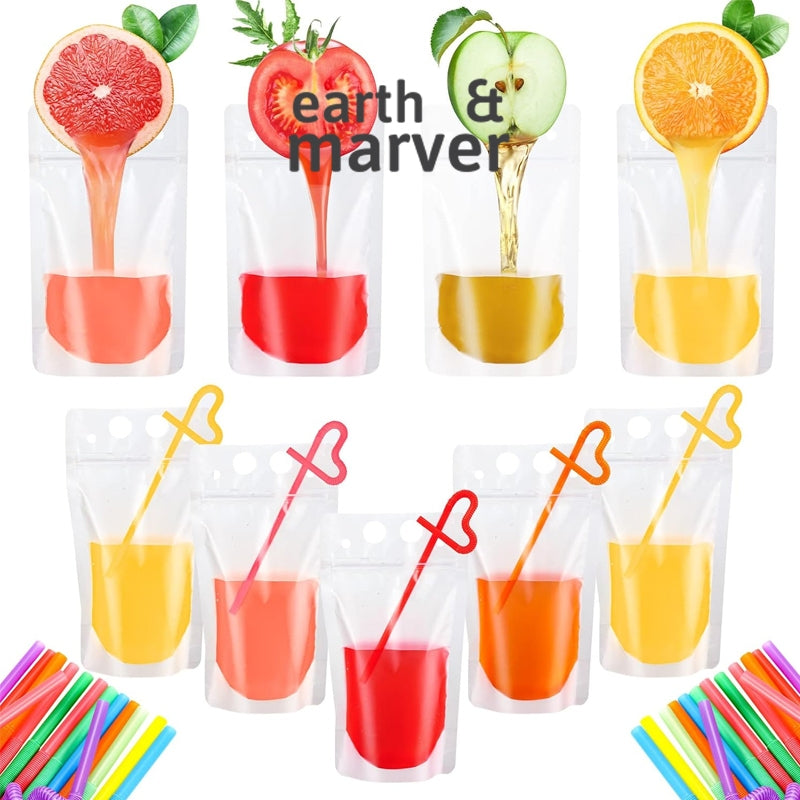 500ml Drinking Bags with Plastic Straw 100 pcs Set