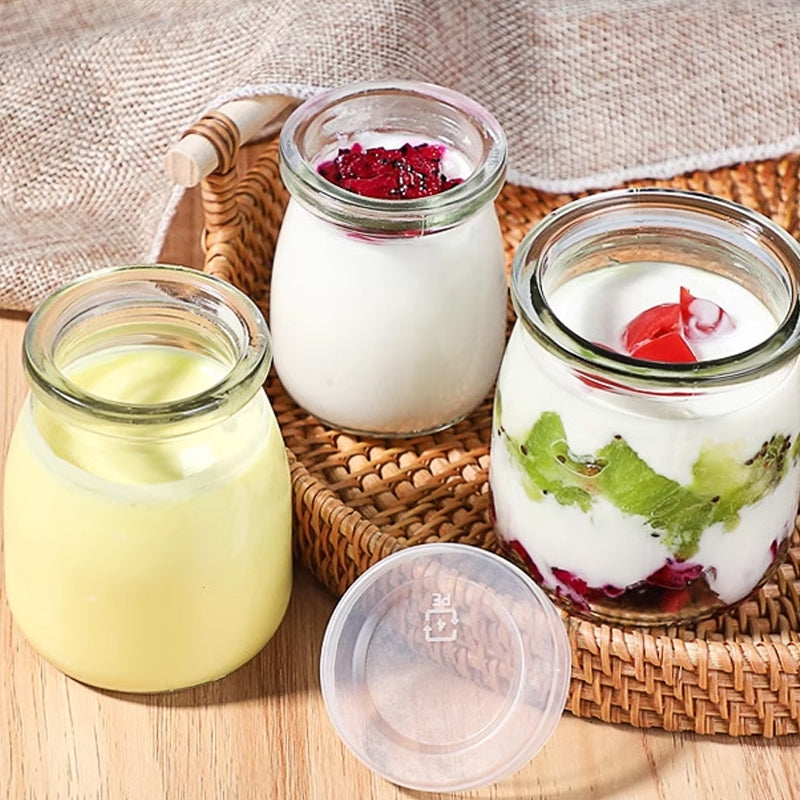 Glass Pudding Bottle with Lid 100ml / 150ml / 200ml / Yogurt Jars with Lid
