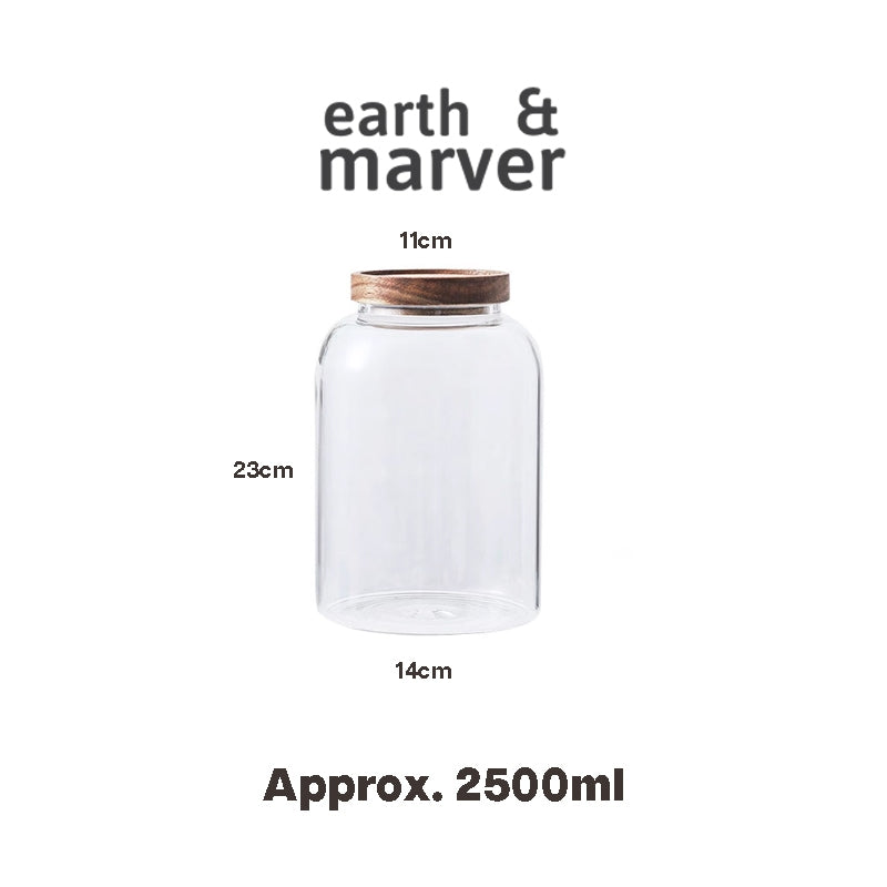 Thick Glass Storage Canister Jar / Transparent Glass Sealed / Food Storage Container with Acacia Wood Cover / Huge Jar