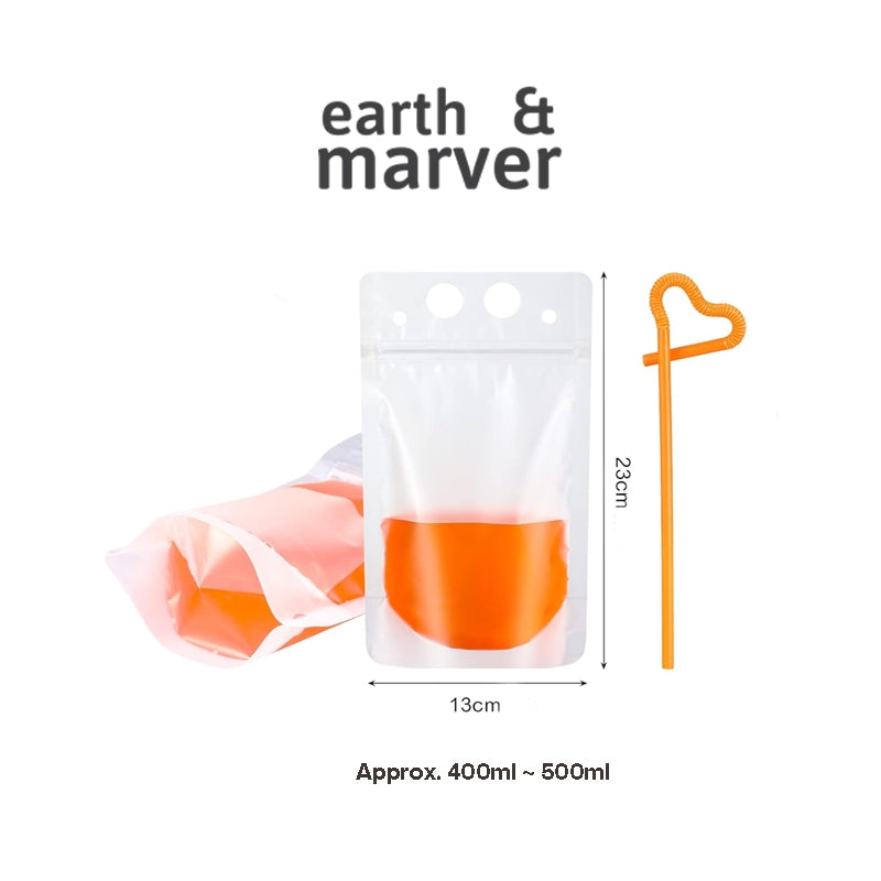 500ml Drinking Bags with Plastic Straw 100 pcs Set